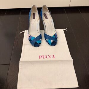 Emilio Pucci Blue and Purple Peep-Toe Heels